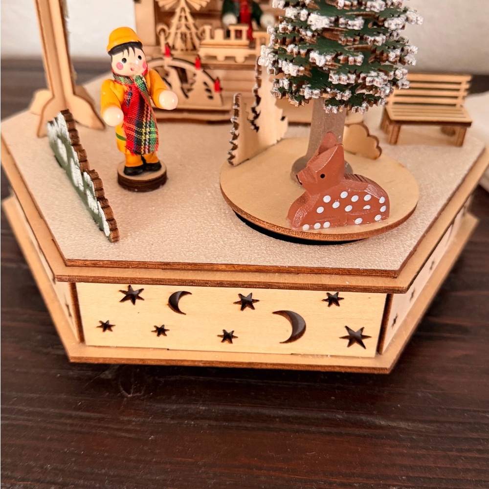 Festive Wooden Music Box with Colorful Figurines